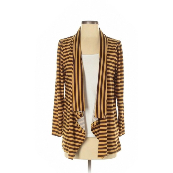 Open Front Yellow & Brown Striped Cardigan Small - Picture 1 of 2